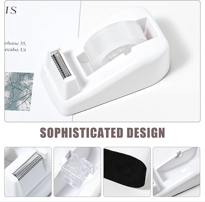 Desk Accessories with Pen Holder, Office Supplies Desk Organizers and Accessories, Tape Dispenser, Stapler, Staple Remover, Staples, Clips Set, Ruler, Scissor, Pen, Tape (White)-DeskLoop Office