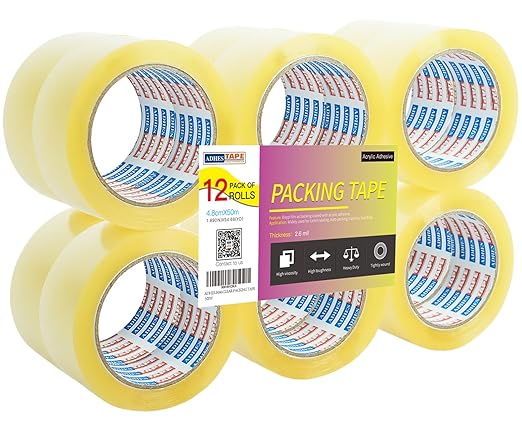 ADHES Packing Tape Shipping Tape Packaging Tape for Moving Boxes, 54.68yard Per Roll 1.88inch Width 2.6Mil Thickness-DeskLoop Office