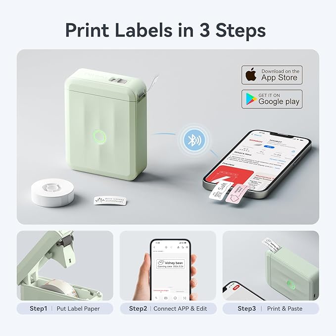 NIIMBOT D110 Upgraded Version Mini Label Maker Machine with Tape, Portable Bluetooth Thermal Printer, Sticker Labeler with Multiple Templates for Office Organization Home Kitchen School, Green-DeskLoop Office