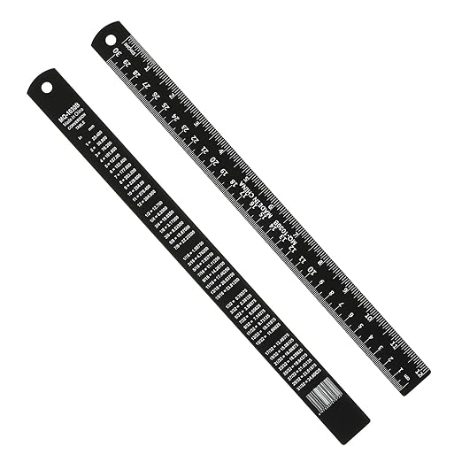 PATIKIL 30cm/12 Metal Ruler, 2 Pack Aluminum Alloy Rulers with Centimeters, Millimeters, Inches and Conversion Table Straight Edge Ruler for Writing Machinist Drafting, Black-DeskLoop Office