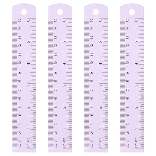 HARFINGTON 4pcs Metal Straight Ruler 15cm Metric SAE Aluminum Alloy Measuring Rulers Scale Tool with Hole for Measure Study Reading Classroom Office, Purple-DeskLoop Office
