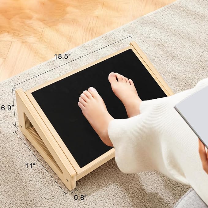 WOOD CITY Foot Rest for Under Desk at Work, 3 Heights Adjustable Footrest with Silicone Surface, 2 in 1 Foot Stool Improve Posture, Reduce Fatigue & Pain, Ideal for Home/Office/Gaming (Natural)-DeskLoop Office
