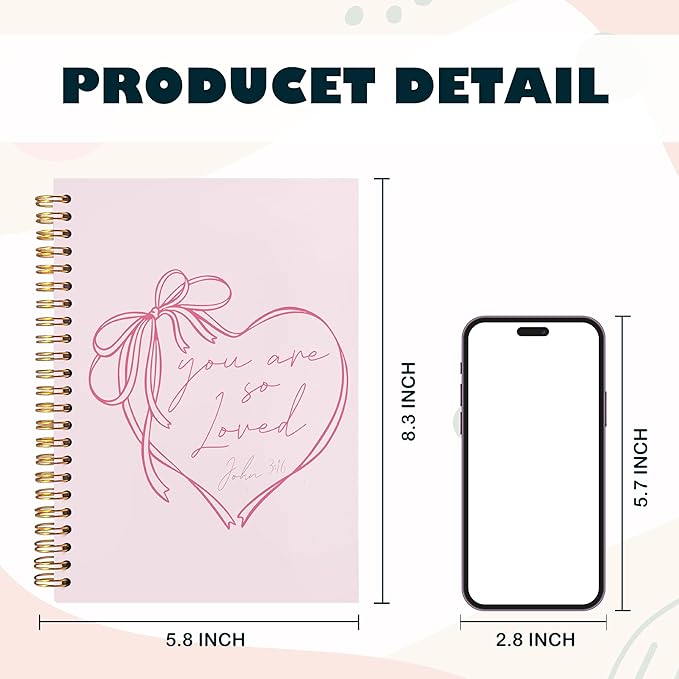 BearCake Coquette Pink Bow Christian Notebook Journal, Christian Gifts for Women, You Are So Loved Bible Journaling Prayer for Women, Preppy Aesthetic Hardcover Spiral Notebook 5.5x8.3-DeskLoop Office