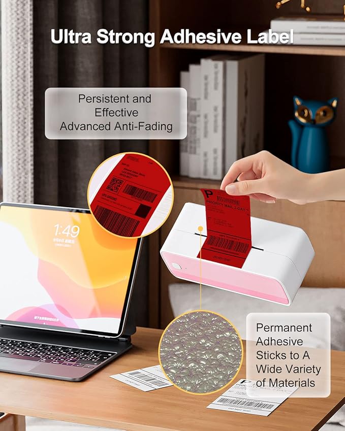 Phomemo 4x6 Thermal Label Printer Paper - 500 PCS Red 4"x6" Fan-Fold Shipping Supplies Labels - Water/Oilproof Label Stickers - Permanent Adhesive 4x6 Mailing Labels Paper for Thermal Printer-DeskLoop Office