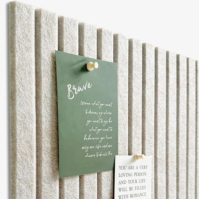Large Cork Board for Office Wall Decor,8 Pack Felt Wall Tiles with Slat Wall Paneling and 30 Push Pins,Felt Bulletin Board Pin Board Cork Boards for Walls (Oatmeal)