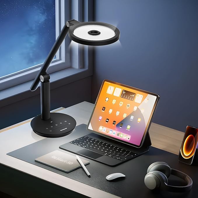 Honeywell Desk Lamp for Home Office, H6 Sunturalux™ Eye-Caring Led Desk Light, 800LM Dimmable Desk Lamp with Timer, Touch Control Tall Desk Reading Light, Table Lamp for Circle Webcam, Study, Bedroom-DeskLoop Office