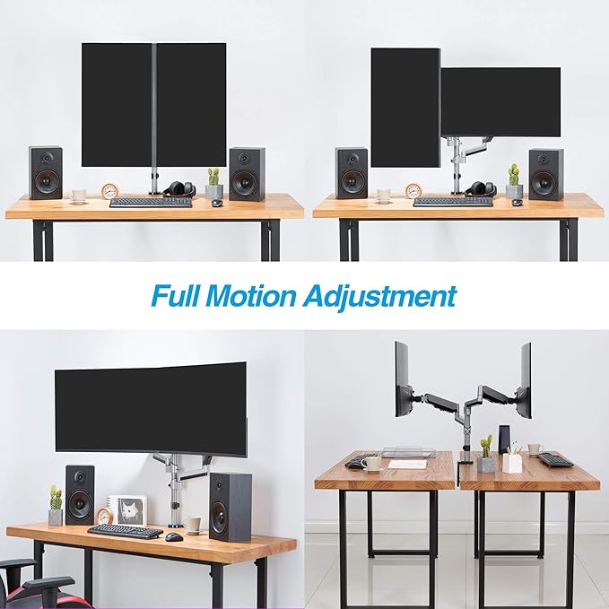 AVLT Dual 13"-27" Stacked Monitor Arm Desk Mount - Fits Two Flat/Curved Monitors, Full Motion Height Swivel Tilt Rotation Adjustable - VESA/C-Clamp/Grommet/Cable Management-DeskLoop Office