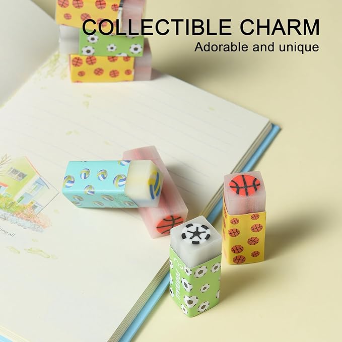 18Pcs Cute Sports Ball Erasers for Kids Bulk, Fun Basketball Soccer Volleyball Pencil Jelly Erasers for School Classroom Supplies Prize Gifts Party Favors-DeskLoop Office