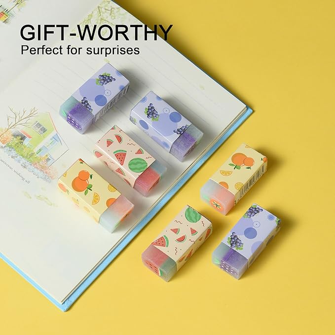 18Pcs Cute Fruit Erasers for Kids Bulk, Kawaii Fun Pencil Jelly Erasers for School Classroom Supplies Prize Gifts Party Favors-DeskLoop Office