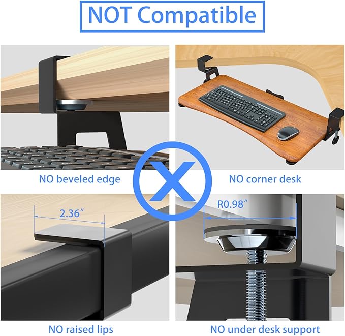 suptek Keyboard Tray Under Desk Pull Out with C Clamp Mount, Computer Keyboard & Mouse Tray, 25.6 (30 Including Clamps) x 11.8 inch Slide-Out Platform Computer Drawer for Typing, Dark Wood, DSF1SM-DeskLoop Office