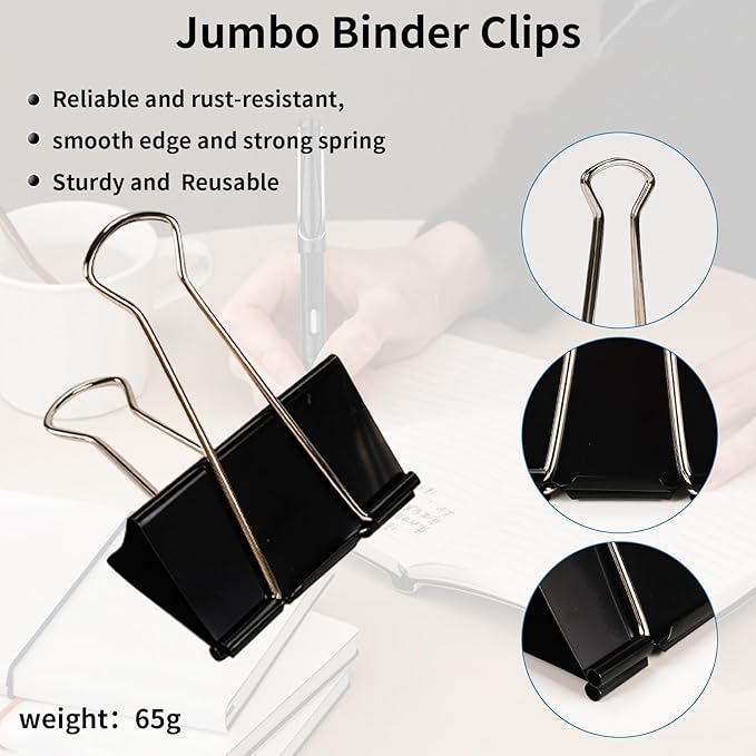 Jumbo Binder Clips 3 Inch - Extra Large Binder Clips 12 Pack, Heavy Duty Office Binder Clips for Paper, Documents, School & Office Supplies (12, 3 inch)-DeskLoop Office