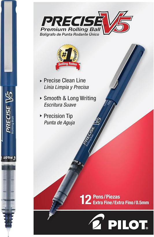 Pilot Precise V5 Rollerball Pens, Extra Fine Point 0.5 mm Navy Blue Pen, Navy Blue, Pack of 12-DeskLoop Office