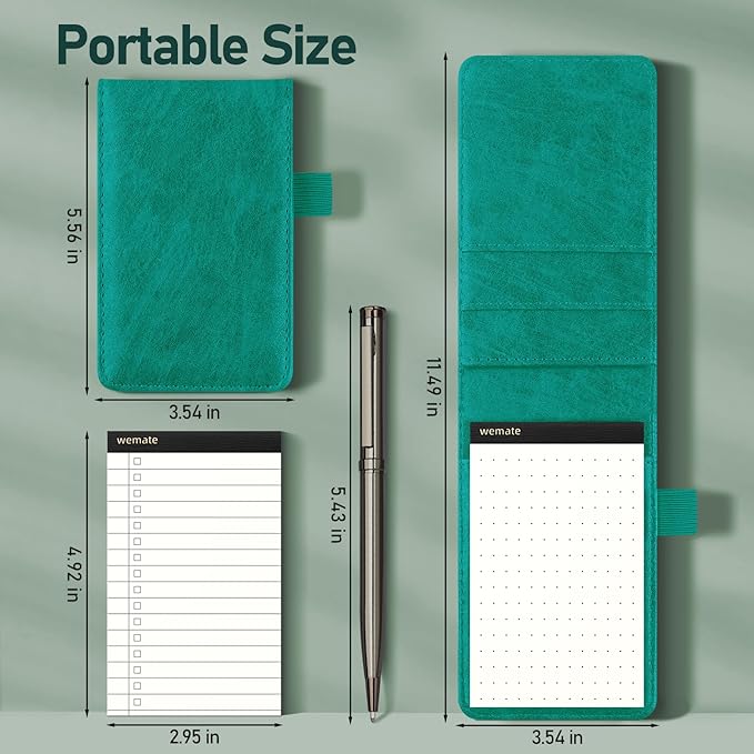 WEMATE 10 Pieces Small Notepad Holder Set Pocket Notebook - Included Mini Pocket Notepad Holder Set with 8 Memo Book Refills and Metal Pen for Meetings, Daily Records, and Notes 3 x 5 Inch (Green)-DeskLoop Office
