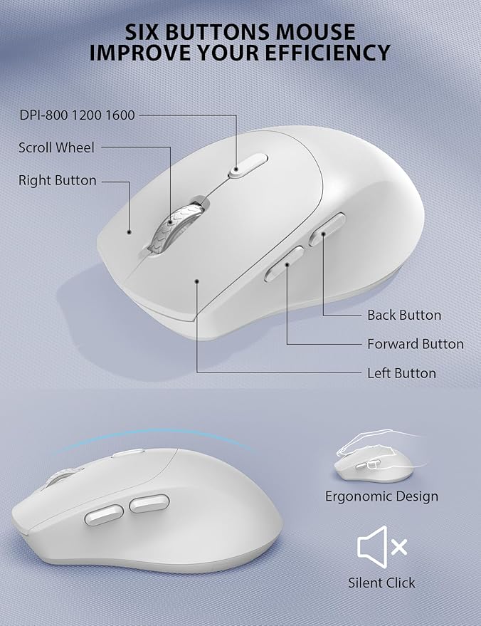 Wireless Keyboard and Mouse Combo - Full-Sized Ergonomic Keyboard with Wrist Rest, Phone Holder, Sleep Mode, Silent 2.4GHz Cordless Keyboard Mouse Combo for Computer, Laptop, PC, Mac, Windows,White-DeskLoop Office