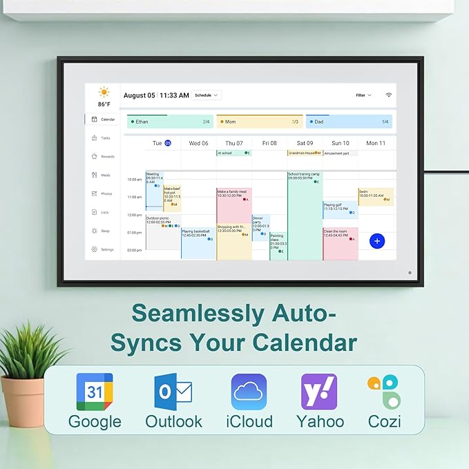 15.6 Inch Digital Calendar Wall Planner 2025-2026 – HD Touchscreen Smart Photo Display for Family Schedules, 32GB Electronic Calendar Chore Chart + To-do List, Wall Mount & Desktop Stand-DeskLoop Office