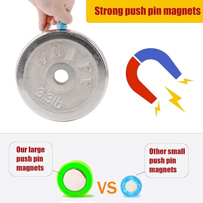MIN CI Large Push Pin Strong Magnets for Whiteboard, 10 Colorful Decorative Neodymium Fridge Magnet, Small Cute Refrigerator Magnets, for Office Classroom Home Map Kitchen School Dry Erase Board-DeskLoop Office