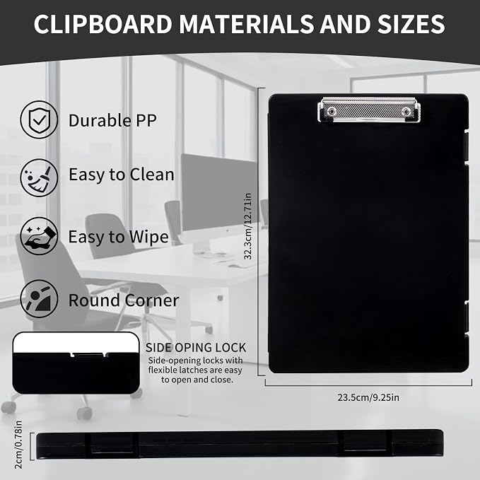 Letter Size Clipboard with Storage 8.5 * 11, Plastic Black Clipboard File Box - Image 9