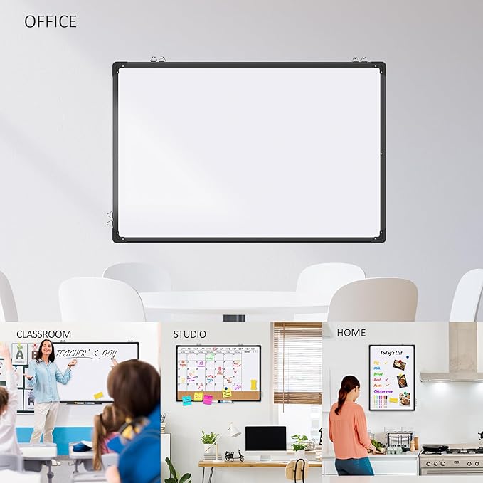 EAONE 36x24 in Double Side Whiteboard Calendar & Cork Board Combo for Wall, 3 in 1 Magnetic Dry Erase Whiteboard Monthly Calendar and Bulletin Board with Aluminum Frame for Home Office Kitchen-DeskLoop Office