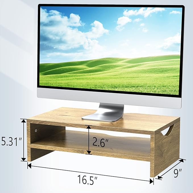 Zimilar Monitor Stand Riser, 2 Tiers Laptop Computer Monitor Riser for PC Screen, iMac, Desktop Wooden Screen Monitor Stand Riser with Storage Organizer for Home Office-DeskLoop Office