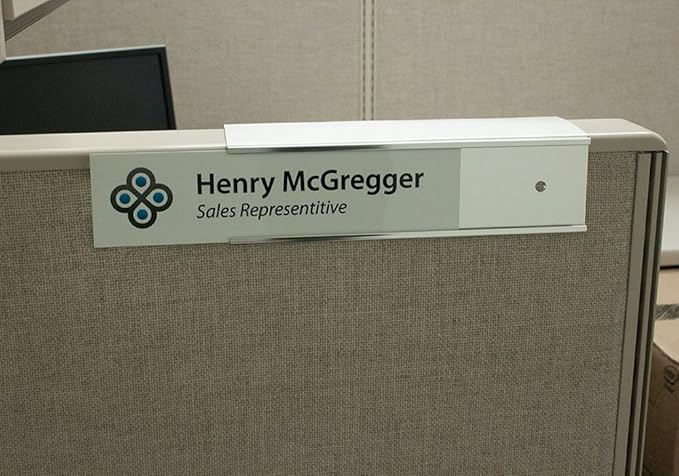 Quality Aluminum, Changeable Cubicle Nameplate Holder, Satin Silver Base, and Silver Name Plate Holder, Guaranteed Not to Crack (2.5" Cubicle Wall Depth)