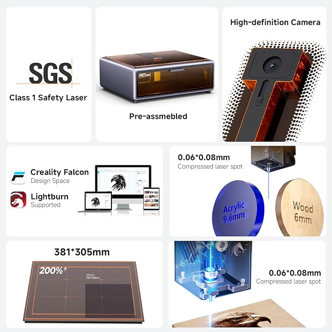 Creality Falcon A1 10W Laser Engraver, Enclosed Laser Cutter with Air Assist, HD Camera Positioning, Beginner-Friendly, Class 1 Safety Laser Engraving Machine for Wood and Metal, Acrylic-DeskLoop Office