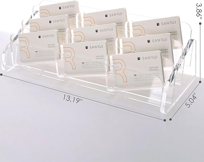 SANRUI Acrylic Business Card Holder for Desk, 3 Tier Clear Tilt Business Name Card Display Holders Stand Storage Organizer Fits 540 Business Cards (Horizontal, 9-Slot)-DeskLoop Office
