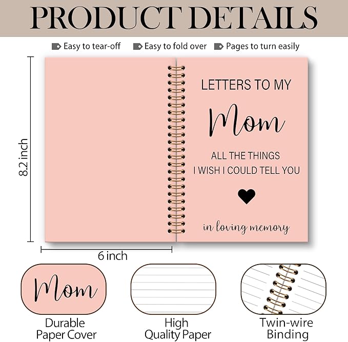 Memorial Gifts for Loss of Mom Grief Notebook Journal, Letters to My Mom in Heaven Journal, Sympathy Notebooks Gifts for Loss of Mom Women, In Loving Memory Sympathy Gifts, 6x8.2In(Pink)-DeskLoop Office