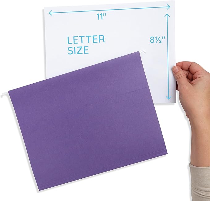 25 Blue Summit Supplies Purple Hanging File Folders - Letter Size, Durable 11pt Paper, Hanging File Folders, Purple, with Plastic Tabs and Inserts Included-DeskLoop Office