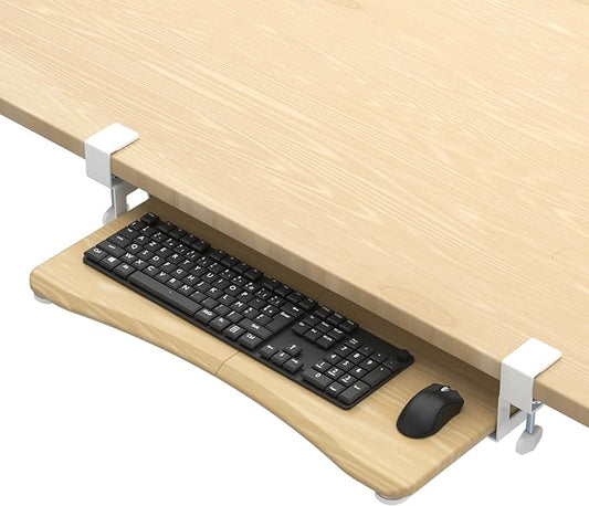 suptek Keyboard Tray Under Desk Pull Out with C Clamp Mount, Computer Keyboard & Mouse Tray, 25.6 (30 Including Clamps) x 11.8 inch Slide-Out Platform Computer Drawer for Typing, Light Wood, DSF1QM-DeskLoop Office