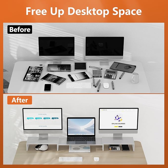Triple Monitor Stand Riser, Extra Long Monitor Lift for 3 Monitors, Dual Monitor Stand with Length and Angle Adjustable-DeskLoop Office