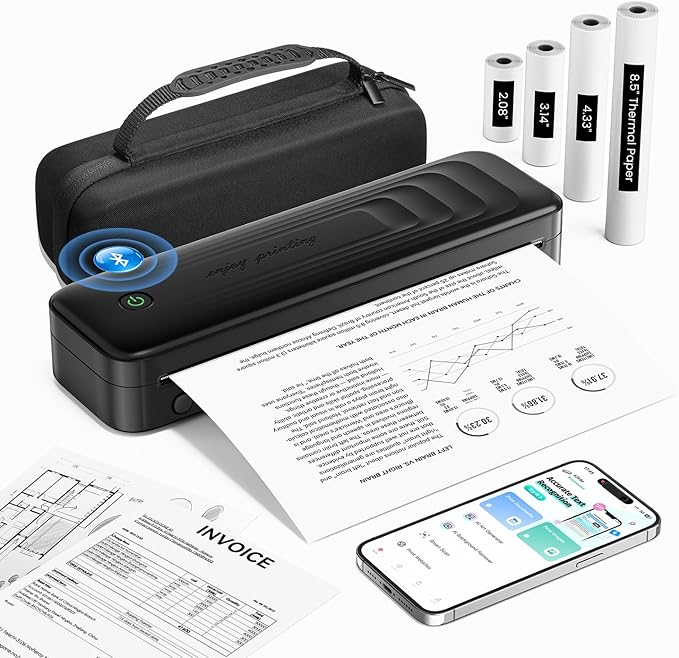 2025 Portable Printers Wireless for Travel, Inkless Thermal Printer Support 8.5" x 11"& A4, Mobile Printers with Carry Case, Bluetooth Portable Printer for Office,Travel,School,Car,Home,Black-DeskLoop Office