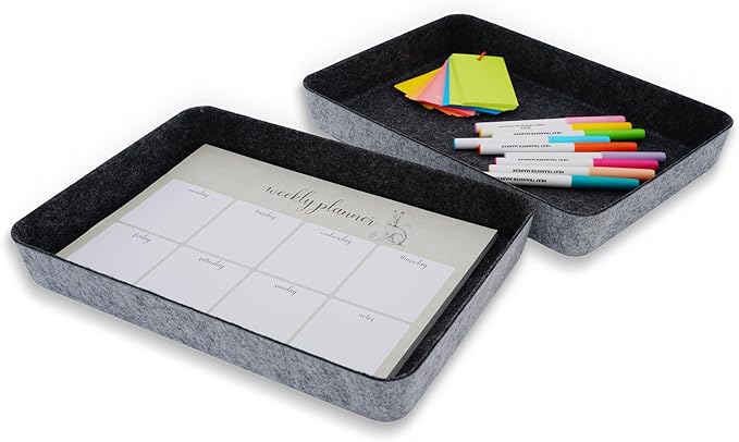 Welaxy 2-piece Office desk drawer organizer tray letter-size documents paper book file Folder Holder storage bins ( Charcoal )-DeskLoop Office