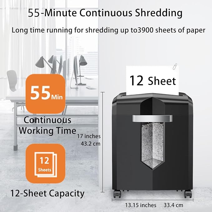 Bonsaii 12-Sheet P-4 Micro-Cut Shredder, 55-Min Continuous Use, Shreds Paper - Image 6