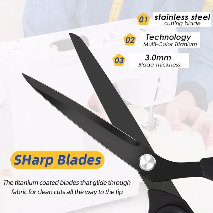 Jasni Scissors Set of 3 black titanium non stick blade anti rust Ergonomic Lightweight Soft Rubber Grip tailor scissors office student scissors for School, Office and Family Daily Use 10''/9''/6.5"-DeskLoop Office