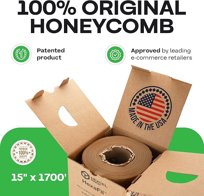 IDL Packaging HexaFil Honeycomb Packing Kraft Paper 15" x 1700' in Self-Dispensed Box - Patented Cushioning Box Filler for Void Filling, Moving, Shipping - Alternative to Bubble Plastic-DeskLoop Office