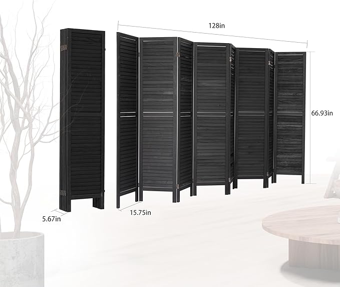 NicBex 8 Panel Room Divider,5.6FT Wood Room Dividers,Folding Privacy Screens Portable Freestanding Partition Wall Dividers for Room Separation,Home Bedroom Office,Black-DeskLoop Office
