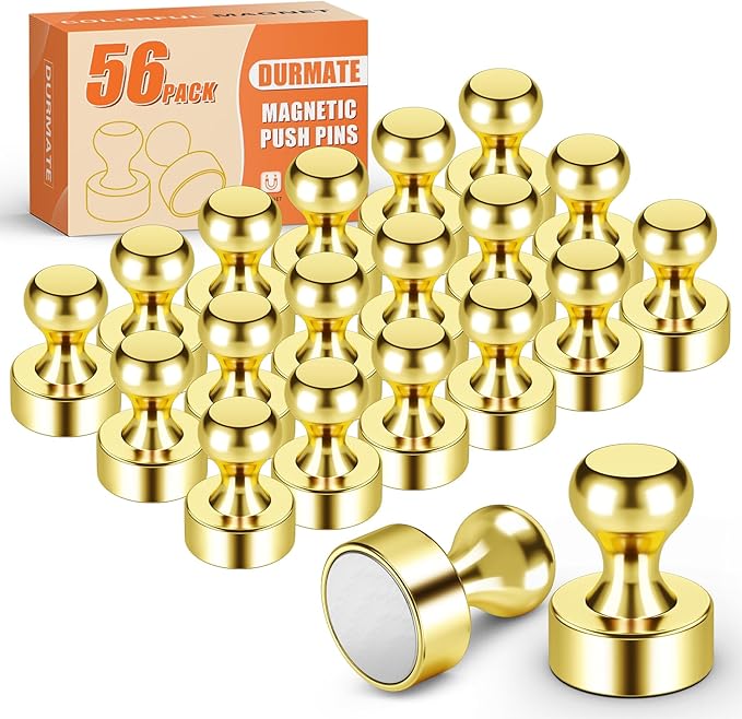 Strong Whiteboard Magnets, Cute Kitchen Magnets for Refrigerator, Tiny Gold Magnetic Clips, Magnetic Push Pins for Kitchen Decor and Accessories, Office, Gadgets, Pack of 56-DeskLoop Office