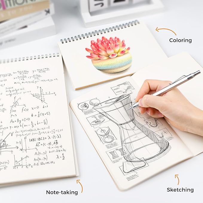 Four Candies Metal Mechanical Pencil Set, 3PCS Art Drafting Pencils 0.5, 0.7, 0.9MM & 2PCS 2MM Mechanical Drawing Pencils with 420PCS Leads (4B 2B HB 2H Color) for Writing Sketching Drawing (Silver)-DeskLoop Office