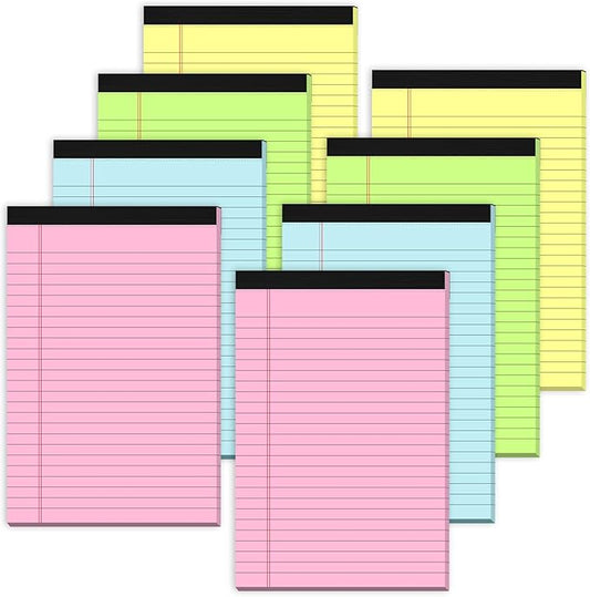 Note Pads 5x8 Colored Legal Pads, 8 Pack Mini Legal Pads 5x8 College Ruled, Pink Notebook Paper Lined Note Paper, Colored Notepads 5 x 8 Pastel Notepad, Small Writing Pads Paper 5x7, 30 Sheets Each-DeskLoop Office
