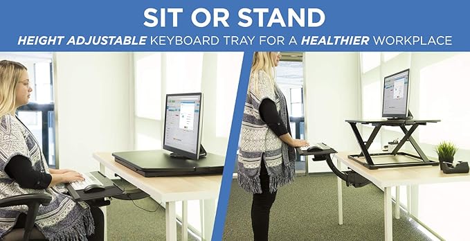 Mount-It! Sit Stand Keyboard Tray, Height Adjustable Under Desk Keyboard and Mouse Drawer, Full Motion Standing Design with 13.4 Inches of Vertical Adjustment, 26.5 in Wide Platform-DeskLoop Office
