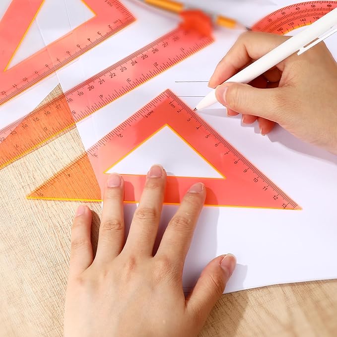 Tenare 6 Pcs Plastic Ruler Math Set Includes 12 Inch 6 Inch Straight Protractor Triangle Geometry Transparent Math Ruler Measuring Tools for School Office Home (Orange)-DeskLoop Office