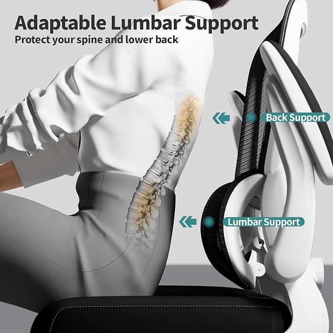 TRALT Office Chair - Ergonomic Desk Chair with Adjustable Lumbar Support, Mesh Computer Chair, Executive Chairs for Home Office Comfortable Lumbar Support (White+Black)-DeskLoop Office