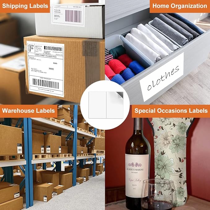BESTEASY 200 Half Sheet Self Adhesive Shipping Labels, Laser/Ink Jet White Blank Shipping Labels 8.5" x 5.5" Address Labels (100 Sheet Total 200 Labels)-DeskLoop Office