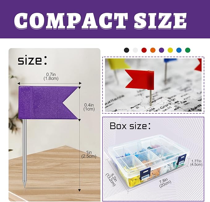 Colored Flag Travel Map Push Pins, 400 Pack Multicolored Decorative Map Tacks Assorted 8 Colors, Plastic Head for Cork Bulletin Board, Picture Hanging at Home Office School-DeskLoop Office