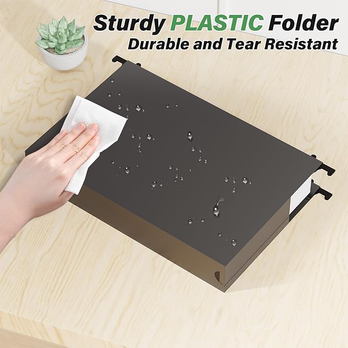 Extra Capacity Legal Size Plastic Hanging File Folders,2" Expanding Accordian Pocket with Black Insert Gasket,Heavy Duty for Filing Cabinet,Hard and Durable Hang Folders,Legal Size,12 Pack(Black)-DeskLoop Office