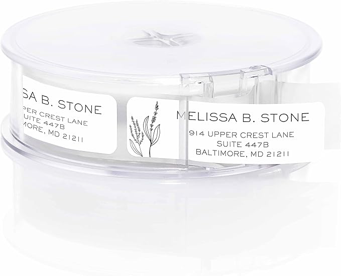 Simple Modern Flower Rolled Address Labels/Roll of 250 Floral Illustration Personalized Address Labels/Designer Return Address Stickers in Elegant Plastic Dispenser-DeskLoop Office
