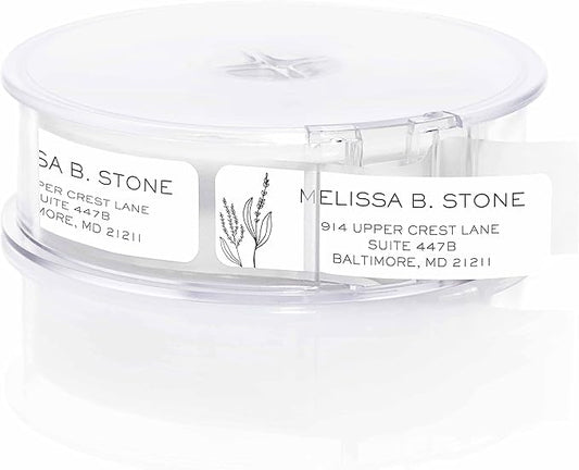 Simple Modern Flower Rolled Address Labels/Roll of 250 Floral Illustration Personalized Address Labels/Designer Return Address Stickers in Elegant Plastic Dispenser-DeskLoop Office