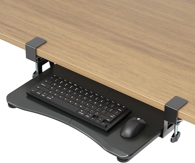 suptek Small Keyboard Tray Under Desk Pull Out with C Clamp Mount, Computer Keyboard & Mouse Tray, 20 (24.2 Including Clamps) x 11.8 inch Slide-Out Platform Computer Drawer for Typing, Black, DSF1S-DeskLoop Office