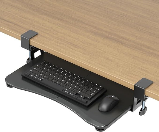 suptek Small Keyboard Tray Under Desk Pull Out with C Clamp Mount, Computer Keyboard & Mouse Tray, 20 (24.2 Including Clamps) x 11.8 inch Slide-Out Platform Computer Drawer for Typing, Black, DSF1S-DeskLoop Office