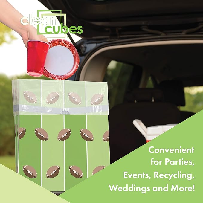 | 13 Gallon Disposable Trash Cans (3-Pack) with Fitted Trash Bags - Reusable Garbage and Recycling Bins for Parties, Events, and More (Tailgating - 17" Height x 13.5" Width x 10" Depth)-DeskLoop Office